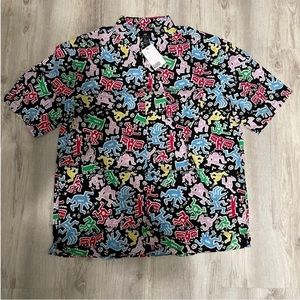 Keith Haring H&M Black All Over Print Short Sleeve Button Shirt Mens Lrg and XL